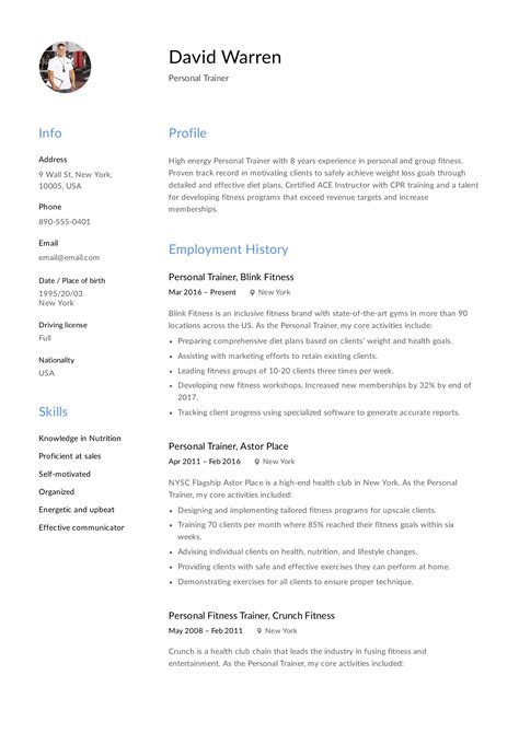 guide personal trainer resume  samples