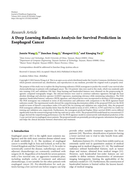 pdf a deep learning radiomics analysis for survival prediction in