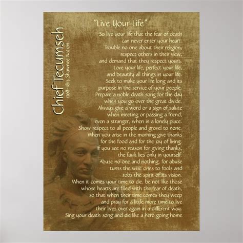Live Your Life On Old Parchment Chief Tecumseh Poster Zazzle