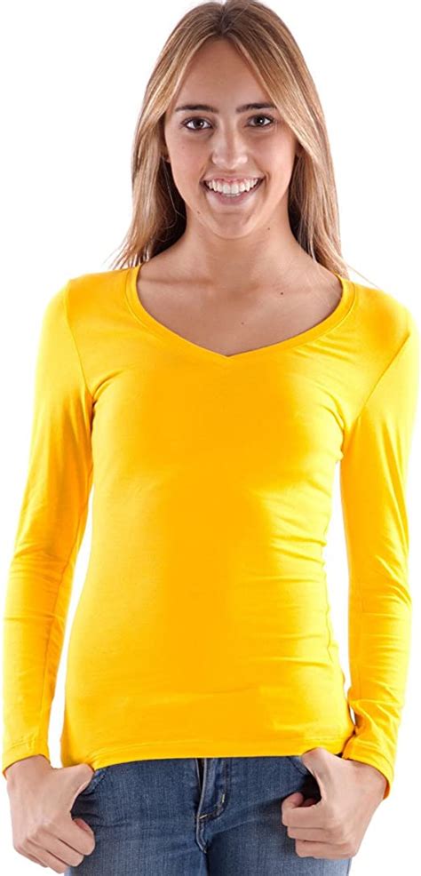 yellow ladies v neck long sleeve t shirt yellow x large