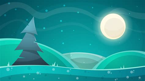 cartoon night landscape fir moon illustration  vector art