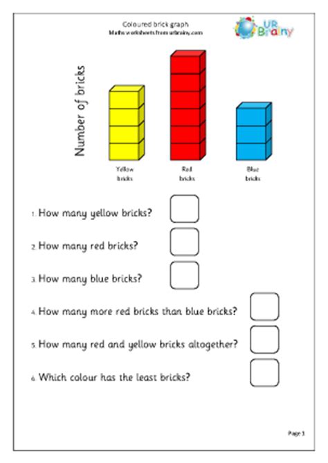 coloured brick graph statistics handling data maths worksheets