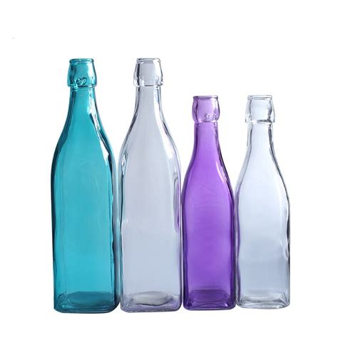 250 500 1000ml Square Colored Swing Top Glass Drinking Bottle High