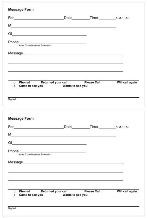 phone message template printable