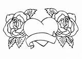 Coloring Pages Roses Adult Hearts Rose Flowers Print sketch template
