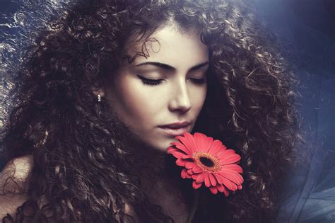 Wallpaper Women Model Flowers Red Curly Hair Fashion Emotion