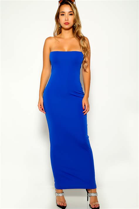 Royal Blue Strapless Maxi Dress Women Of Edm