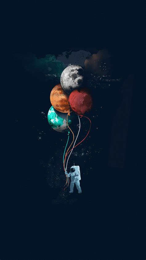 astronaut space minimal balloons art wallpaper