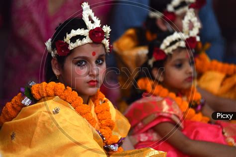 Image Of Girls Dress As Living Goddess Kumari Participate During The