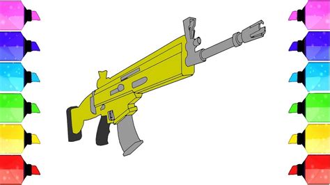 fortnite rifle scar coloring page   draw  scar rifle youtube