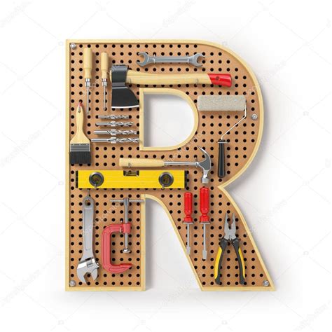 letter alphabet tools metal pegboard isolated white illustration
