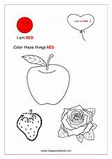 Coloring Red Color Pages Things Yellow Colors Blue Green Worksheets Preschool Megaworkbook Printable Orange Learning Pink Kids Activities Learn Shapes sketch template