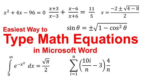 type math equations  microsoft word  equation editor tool
