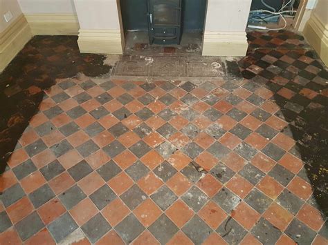 painted quarry tiled floor restored  whaley bridge derbyshire