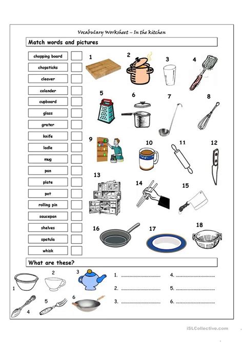 common cooking vocabulary  worksheet  esl printable