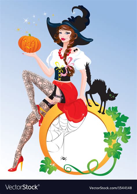 Brunette Pin Up Halloween Girl Wearing Witch Suit Vector Image