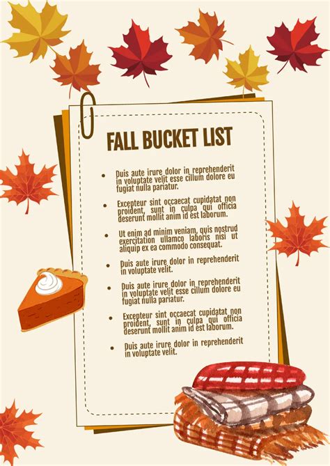 fall bucket list template  google docs