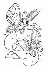 Coloring Pages Butterflies Smiling Flying Clouds Creative Over Print sketch template