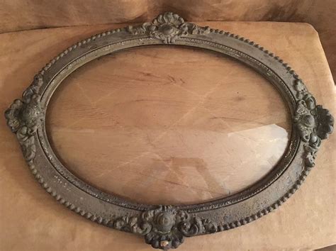 Antique Curved Bubble Glass Oval Wood Wooden Picture Frame 18 X 25