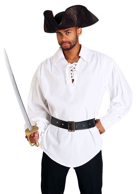 Men S Swashbuckler White Lace Up Pirate Shirt Costume Medium 40 42
