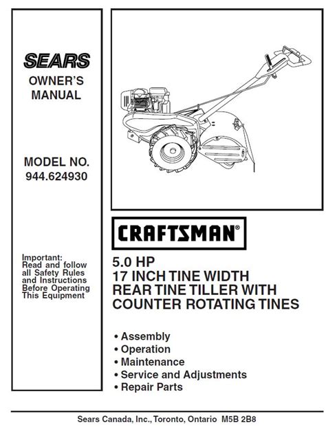 manual  craftsman  hp  rear tine rototiller dr mower parts