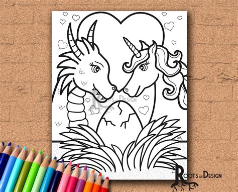 instant  coloring page dragon  unicorn family etsy