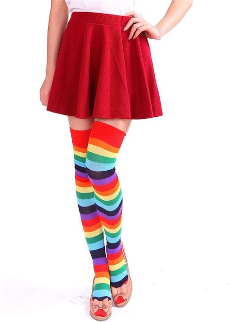 women s rainbow stripe knee thigh high stockings girls lgbt