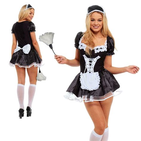 women french maid adult costume sexy black satin party
