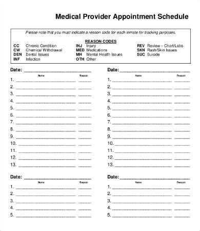 printable appointment schedule   excel  documents