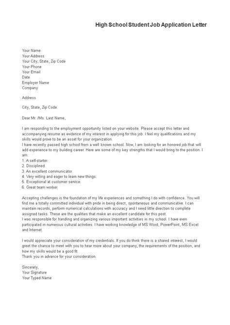 sample application letter  high school students