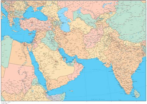 middle east map  roads  cities  adobe illustrator format