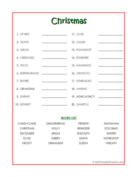 christmas word scramble  printable puzzles