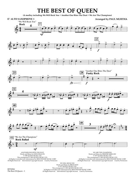 The Best Of Queen Eb Alto Saxophone 1 Sheet Music Paul Murtha