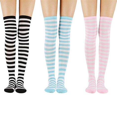 zando women s long striped socks over the knee stocking socks cosplay