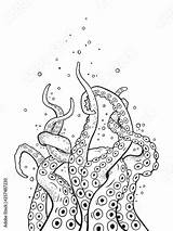 Coloring Octopus Pages Tentacles Book Adults Illustration Line Kids sketch template