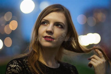 Sensual Young Woman Outdoor Portrait Close Up Portrait Of Gorgeous