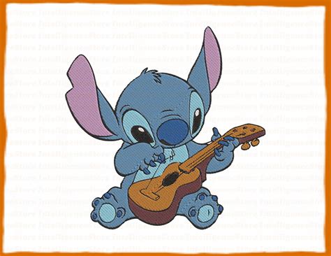 guitar lilo  stitch filled embroidery design  instant etsy