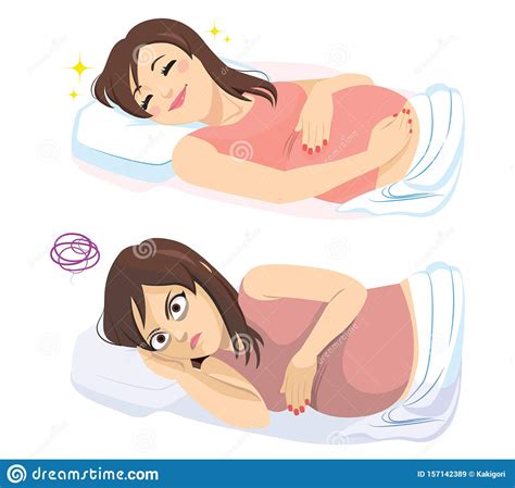 sleeping pregnant woman happy sad stock vector illustration of