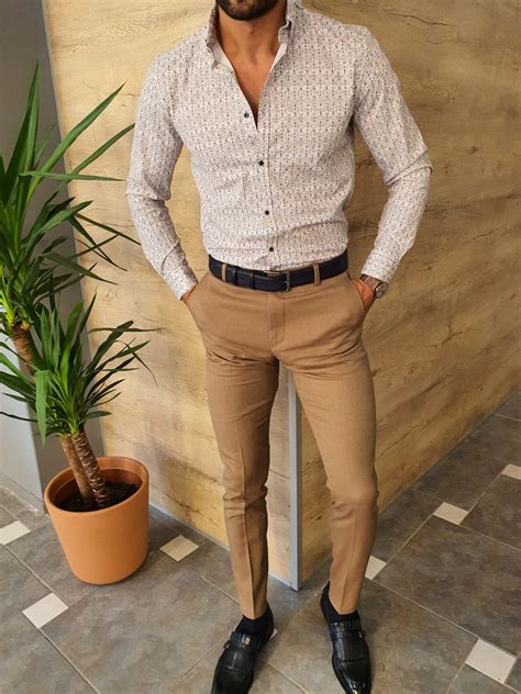 buy brown slim fit pants  gentwithcom   shipping