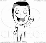 Happy Boy Waving Cartoon Clipart Thoman Cory Outlined Coloring Vector Royalty Protected Collc0121 sketch template