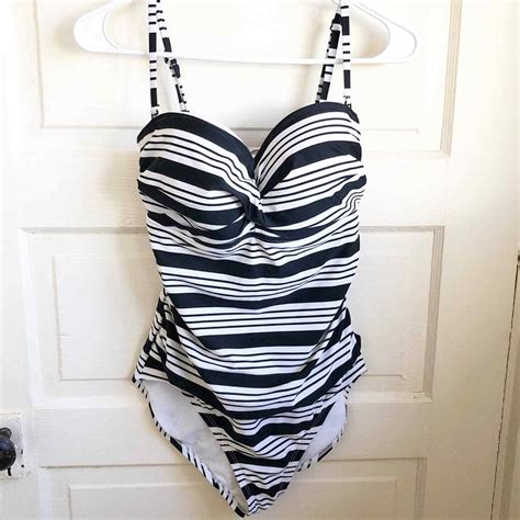 catalina one piece black and white strip swimsuit gem