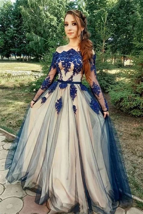 Unique Long Sleeve Off The Shoulder Tulle Long Prom