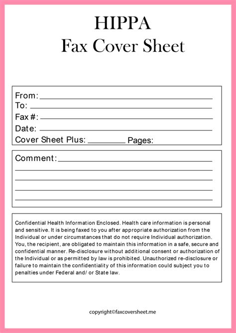 hipaa fax cover sheet template printable  format