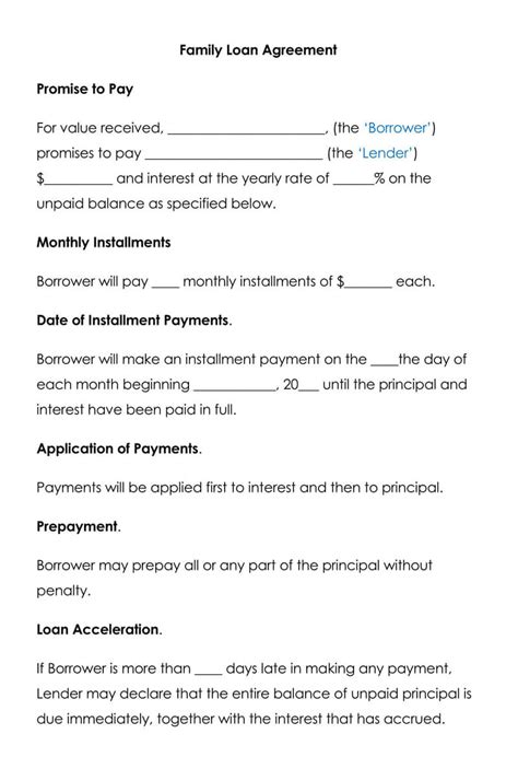 family loan agreement templates