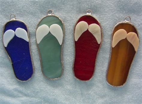 tropical wedding favors stained glass flip flops set of 4