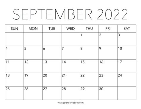 printable september  calendar calendar options