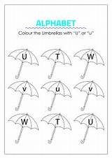 Letter Worksheet Umbrellas Identification Capital Color Small Craft Schoolmykids Worksheets Kindergarten sketch template