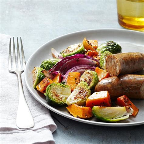 roasted autumn vegetables and chicken sausage for two recipe