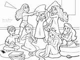 Sleepover Coloring Pages Drawing Princess Party Getdrawings Printable sketch template