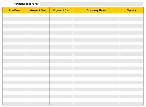 printable payment log sheet template printableecom